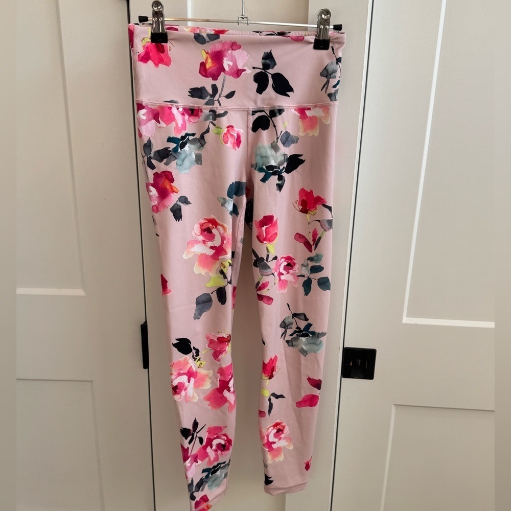 Athleta Floral 7/8 Elation Tights - Pinks, Green and Black XS